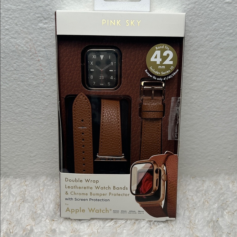 Pink Sky Brown Double Wrap Leatherette Band & Bumper for Apple Watch 38-42mm‎